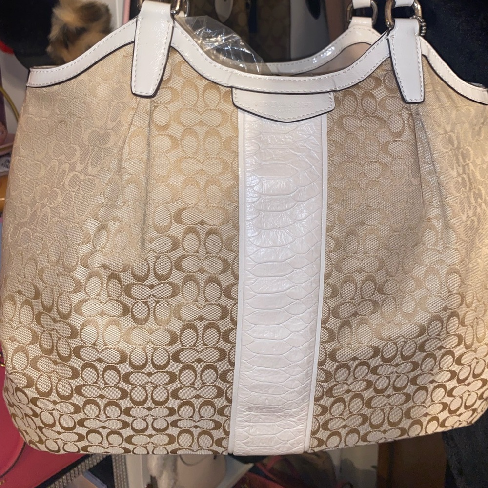 Coach Signature Stripe Devin Shoulder Bag